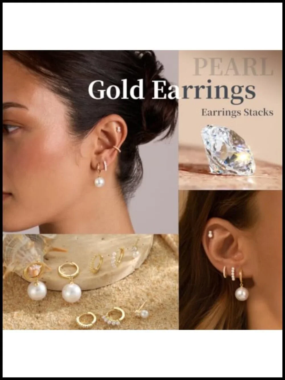 14K Plated Pearl Earring Stack Set - Hypoallergenic Lightweight for Women